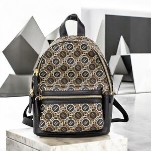 MARC JACOBS  Signet NEW Black Multi Monogram Backpack with Leather $278 MSRP